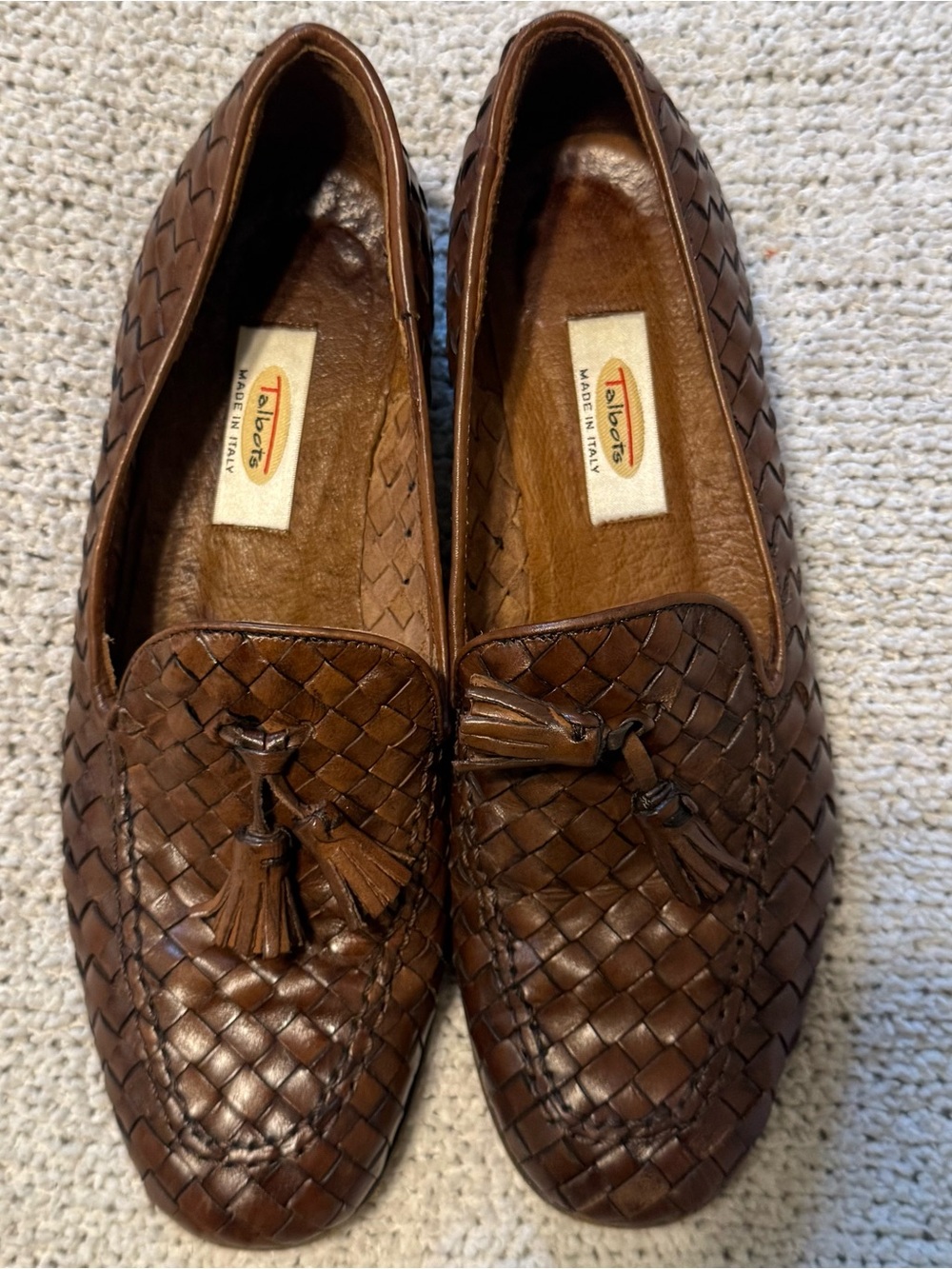 Talbots Brown Woven Leather Tassel Slip-On Loafers 7.5 Narrow Italian Made